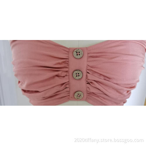 Women Pink Underwear With Pleated Buttons